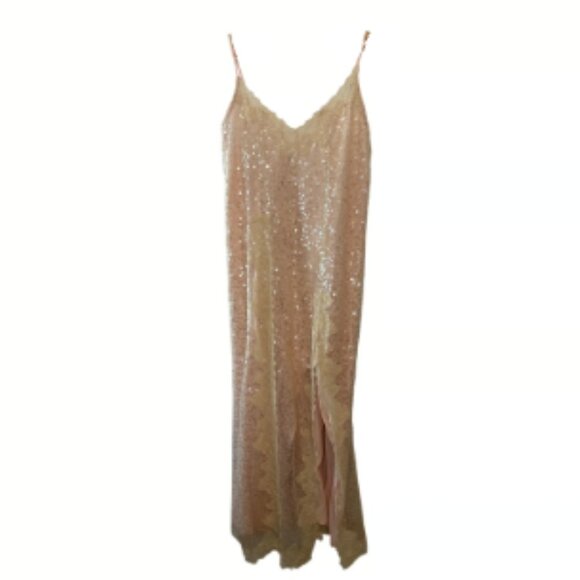 Brand New En Elly Sleeveless V-Neck Lace Sequin Slip Midi Dress - Picture 8 of 14
